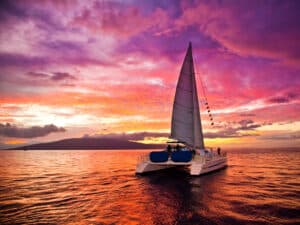 Catamaran in the sunset in Malta