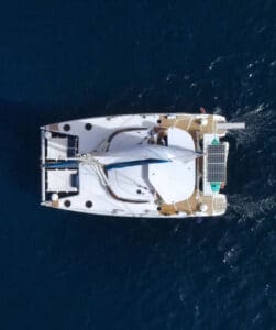 Catamaran sailing in Malta from above