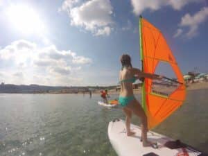 Windsurfers racing during a course in Malta